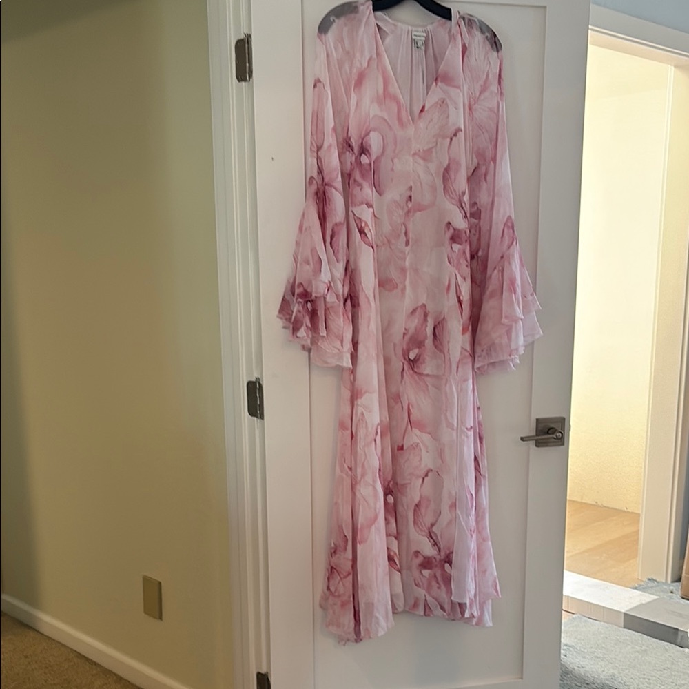 H&M Pink and White Long Sleeve V-Neck Sundress